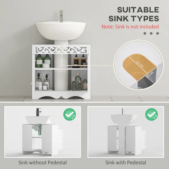 HOMCOM Bathroom Under Sink Storage Cabinet 2 Door Wooden Cupboard Vanity Units - 4