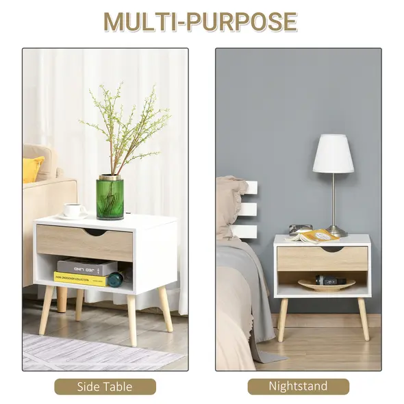 HOMCOM Bedside Table with Drawer and Shelf, Modern Nightstand, End Table for Bedroom, Living Room, White - 4