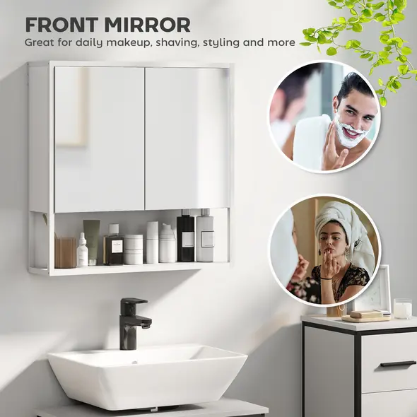 HOMCOM Bathroom Mirror Cabinet with Soft-Close Doors and Adjustable Shelf - White - 4