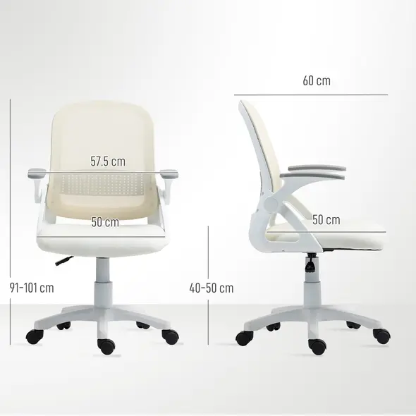 HOMCOM Breathable Mesh Office Chair, Ergonomic Swivel Computer Chair with Flip-up Armrests, Lumbar Back Support for Home/Office, White - 3
