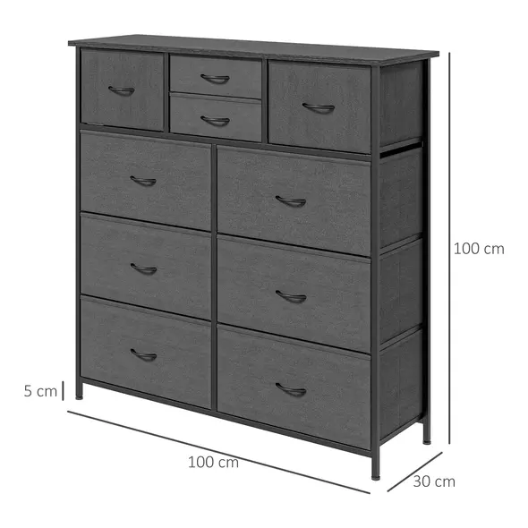 HOMCOM Bedroom Chest of Drawers, 10 Drawer Dresser with Foldable Fabric Drawers and Steel Frame, Black - 3