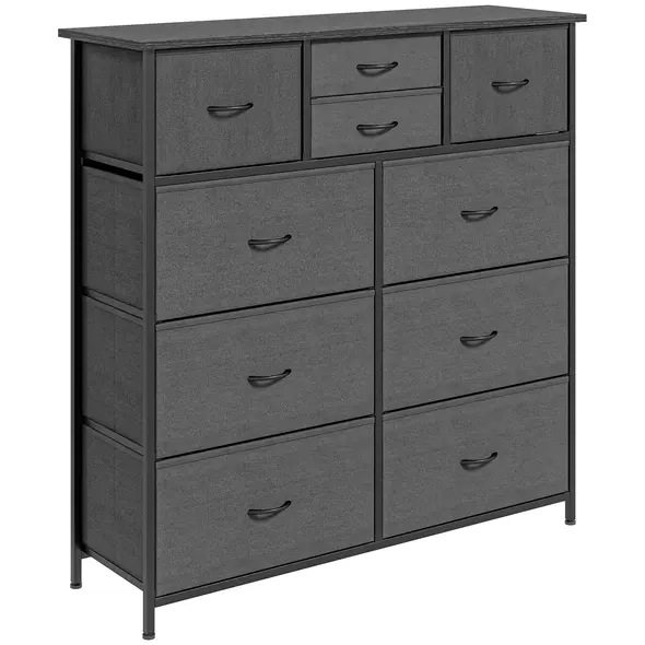 HOMCOM Bedroom Chest of Drawers, 10 Drawer Dresser with Foldable Fabric Drawers and Steel Frame, Black - 1