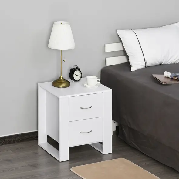 HOMCOM Bedside Table Set of 2 with 2 Drawers, Nightstands with Handles and Elevated Base, Side Tables for Bedroom, Living Room, White - 6