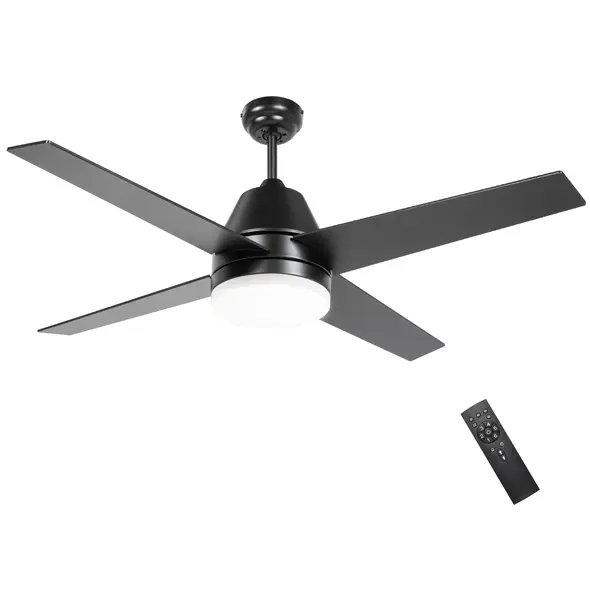 HOMCOM Ceiling Fan with LED Light, Flush Mount Ceiling Fan Lights with Reversible Blades, Remote, Black and Walnut Brown - 1