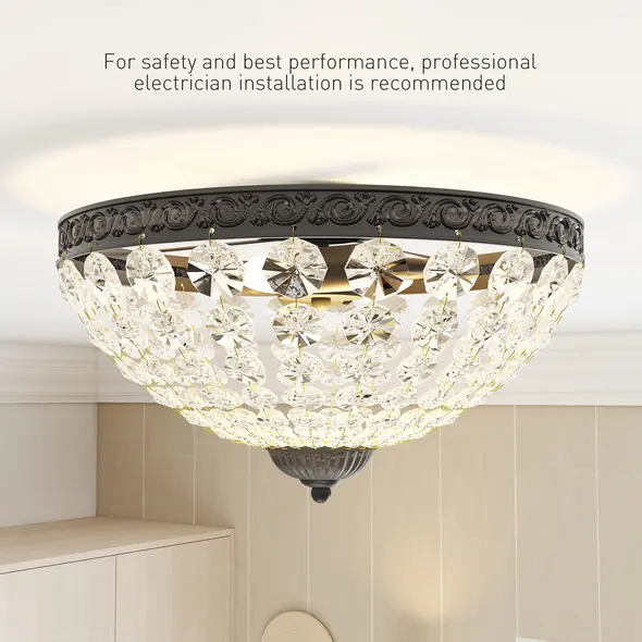 HOMCOM Crystal Chandelier Ceiling Light with 168 Octagonal Beads, Vintage 2-Light Flush Mount Ceiling Light for Living Room, Bedroom, Hallway, Dining Room, Black - 6