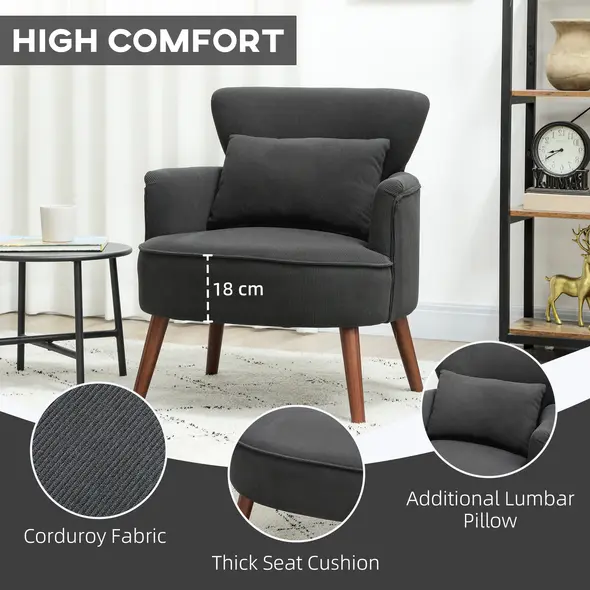 HOMCOM Corduroy Retro Accent Chair - Black - 5
