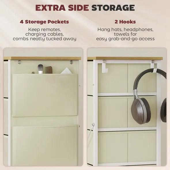 HOMCOM Chest of Five Fabric Drawers - Beige - 5