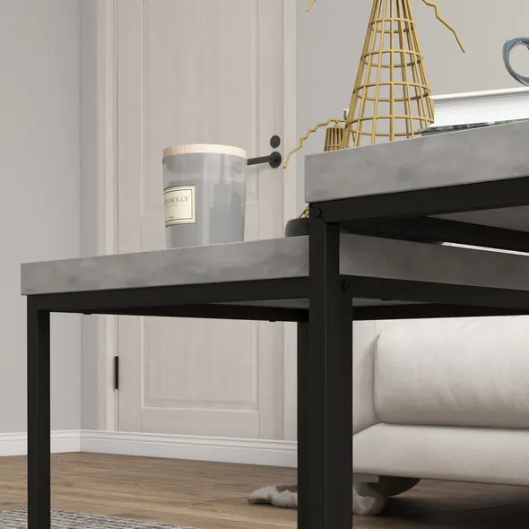 HOMCOM Coffee Table Set of 2, Nest of Tables with 3.5cm Thick Tabletop, Grey - 9