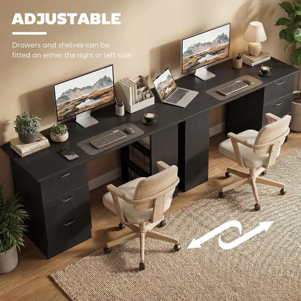 HOMCOM Computer Desk, Writing Table, PC Workstation with 3 Storage Shelves and Drawers, Handle, for Home Office, Black - 6