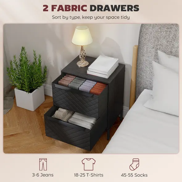 HOMCOM Chest of Drawers, Dresser with 2 Fabric Drawers and Aluminium Handles - Black - 4