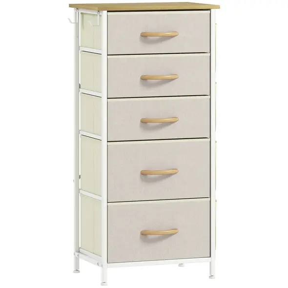 HOMCOM Chest of Five Fabric Drawers - Beige - 1