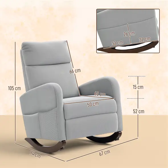 HOMCOM Corduroy Rocking Armchair - Grey - 3