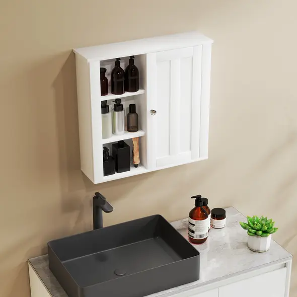 HOMCOM Clean and Simple Bathroom Storage Cabinet - White - 8