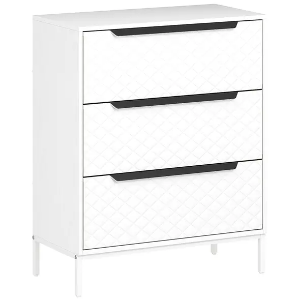 HOMCOM Chest of Drawers, Dresser with 3 Fabric Drawers and Aluminium Handles - White - 1