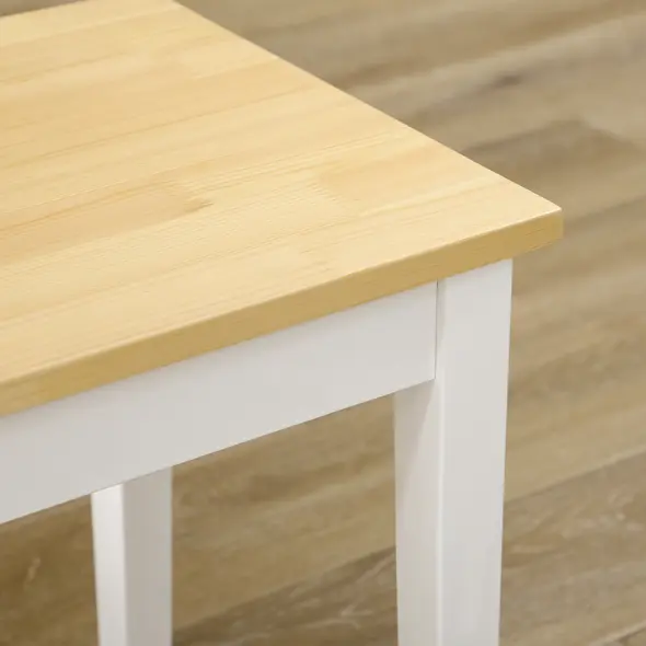 HOMCOM Dining Table and Bench Set, Farmhouse Kitchen Table and Bench with Wooden Frame for Living Room, Dining Room, Natural and White - 9