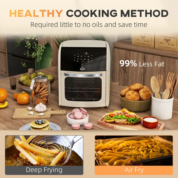 HOMCOM Digital Air Fryer with 8 Preset Modes, Rapid Air Circulation, 12L Air Fryer Oven with Memory Function, 1800W, Cream - 4
