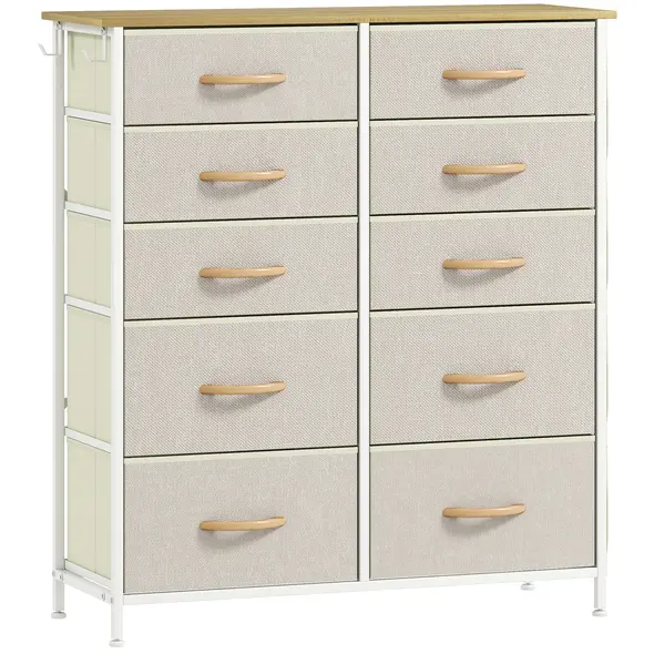 HOMCOM Chest of Ten Fabric Drawers - Beige - 1