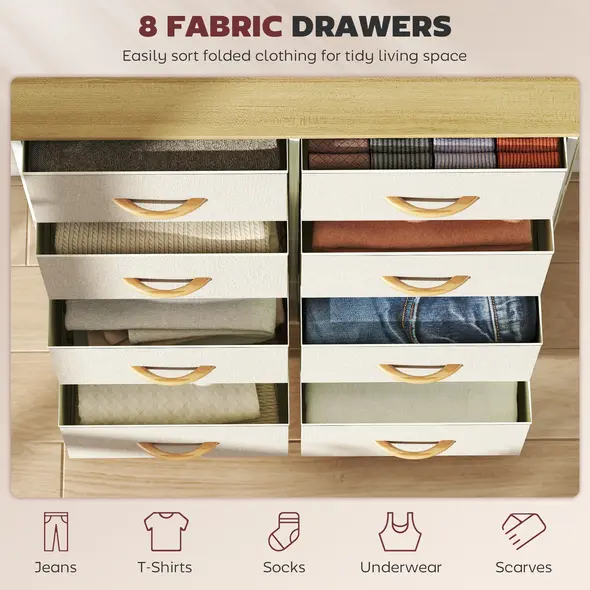 HOMCOM Chest of Eight Fabric Drawers - Beige - 4