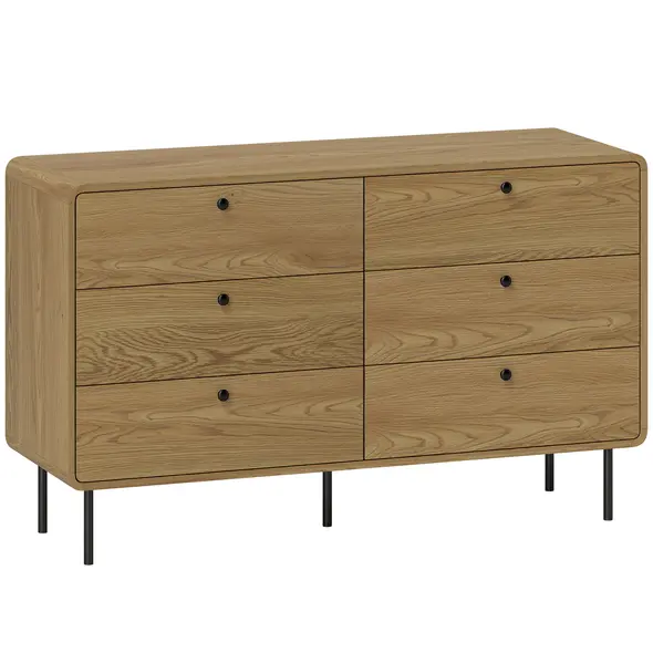 HOMCOM Chest of Drawers, 6 Drawer Dresser - Oak - 1