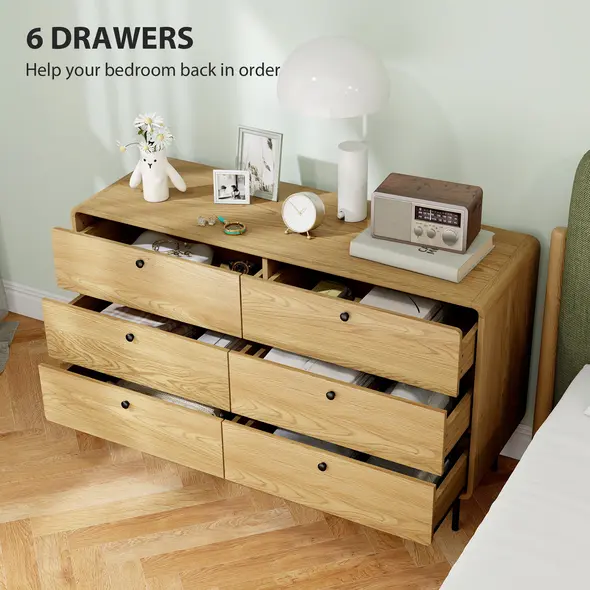 HOMCOM Chest of Drawers, 6 Drawer Dresser - Oak - 4