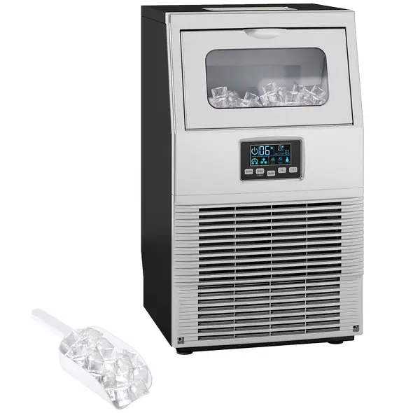 HOMCOM Commercial Ice Maker with 4kg Ice Storage - Silver Tone - 1