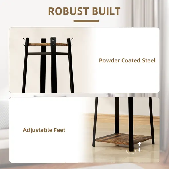 HOMCOM Compact Freestanding Coat Rack -  Black/Brown - 7