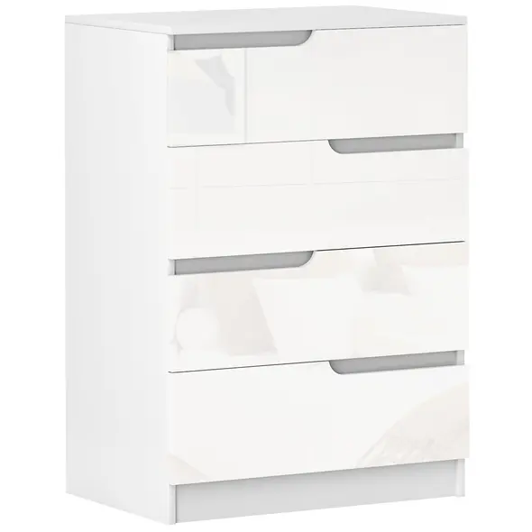 HOMCOM Chest of Four High Gloss Front Drawers - White - 1