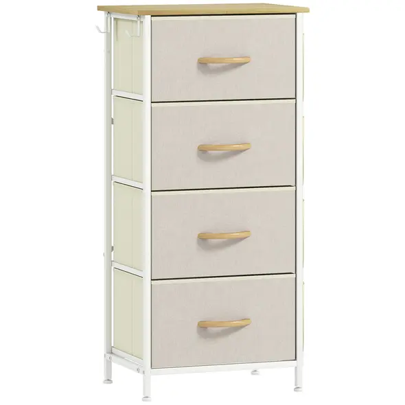 HOMCOM Chest of Four Fabric Drawers - Beige - 1