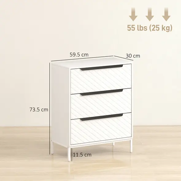 HOMCOM Chest of Drawers, Dresser with 3 Fabric Drawers and Aluminium Handles - White - 3