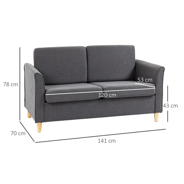 HOMCOM Compact Loveseat Sofa, Modern 2 Seater Sofa for Living Room with Wood Legs and Armrests, Dark Grey - 3