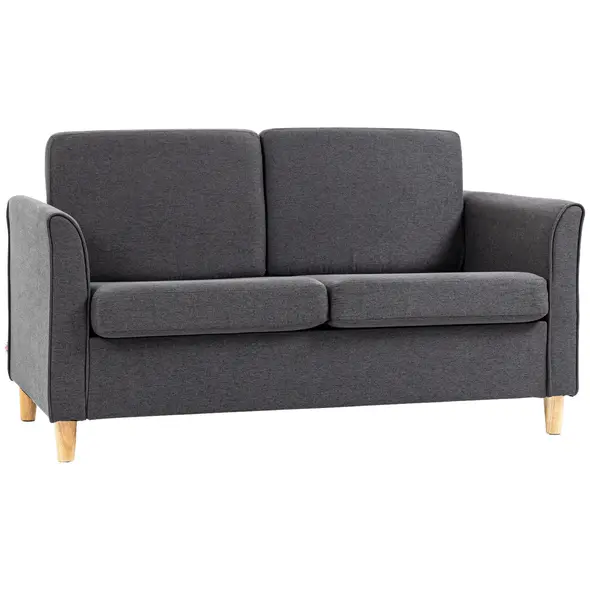 HOMCOM Compact Loveseat Sofa, Modern 2 Seater Sofa for Living Room with Wood Legs and Armrests, Dark Grey - 1