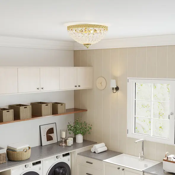 HOMCOM Crystal Chandelier Ceiling Light with 168 Octagonal Beads, Vintage 2-Light Flush Mount Ceiling Light for Living Room, Bedroom, Hallway, Dining Room, Gold Tone - 7