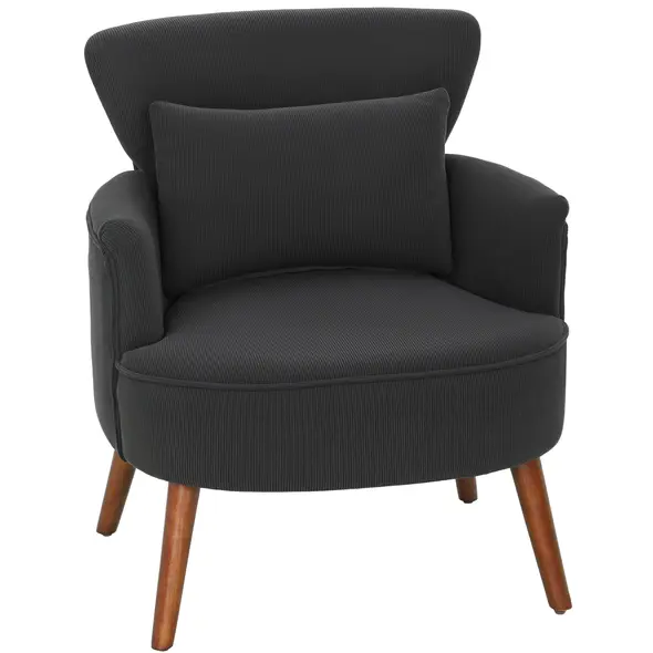 HOMCOM Corduroy Retro Accent Chair - Black - 1