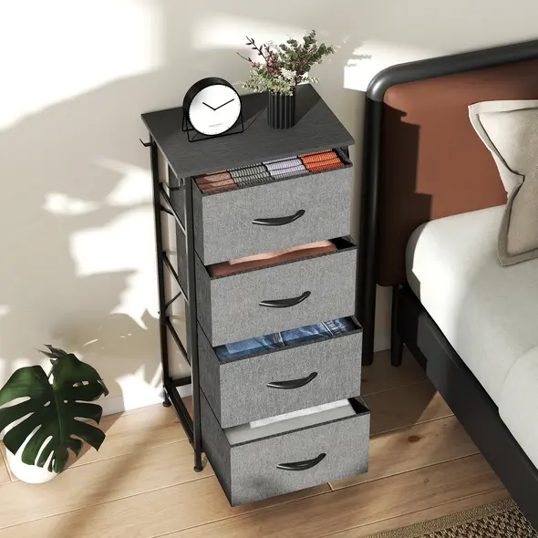 HOMCOM Chest of Four Fabric Drawers - Charcoal Grey - 8