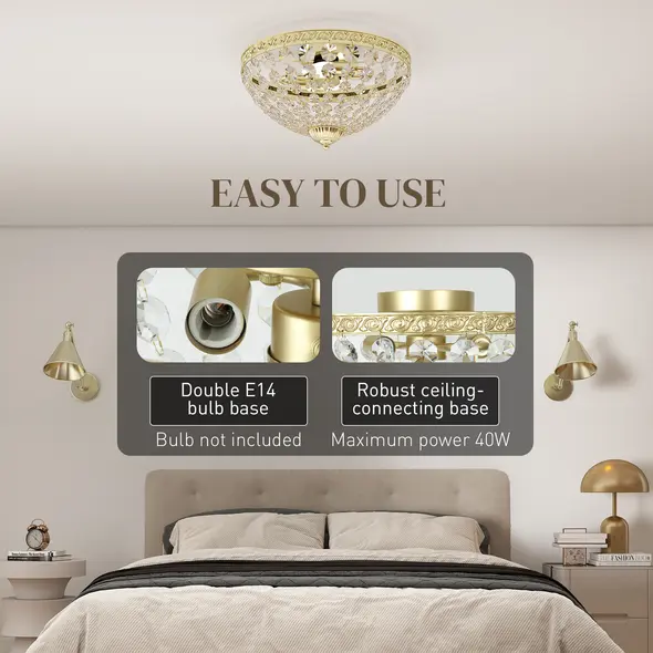 HOMCOM Crystal Chandelier Ceiling Light with 168 Octagonal Beads, Vintage 2-Light Flush Mount Ceiling Light for Living Room, Bedroom, Hallway, Dining Room, Gold Tone - 5