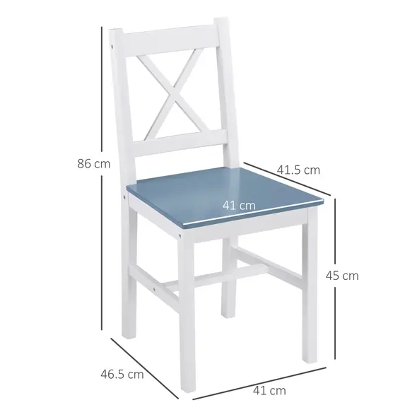 HOMCOM Dining Chairs Set of 2, Pine Wood Kitchen Chairs with Cross Back, Solid Structure for Living Room and Dining Room, White - 3