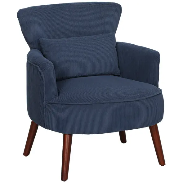 HOMCOM Corduroy Retro Accent Chair - Blue - 1