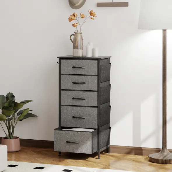 HOMCOM Chest of Five Fabric Drawers - Charcoal Grey - 2