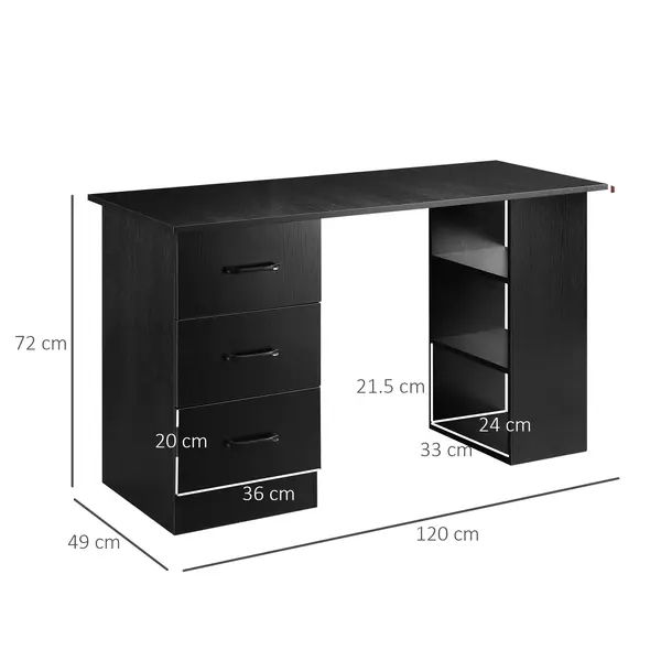 HOMCOM Computer Desk, Home Office Desk, Writing Table, PC Workstation with 3 Storage Shelves and 3 Drawers for Working, Study, 120 x 49 x 72 cm, Black - 3
