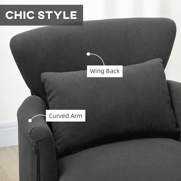 HOMCOM Corduroy Retro Accent Chair - Black - 6