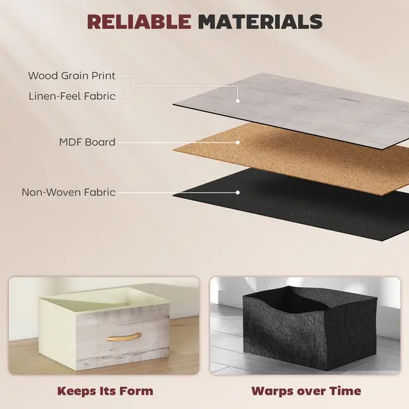 HOMCOM Chest of Five Fabric Drawers - Natural Wood Finish - 6