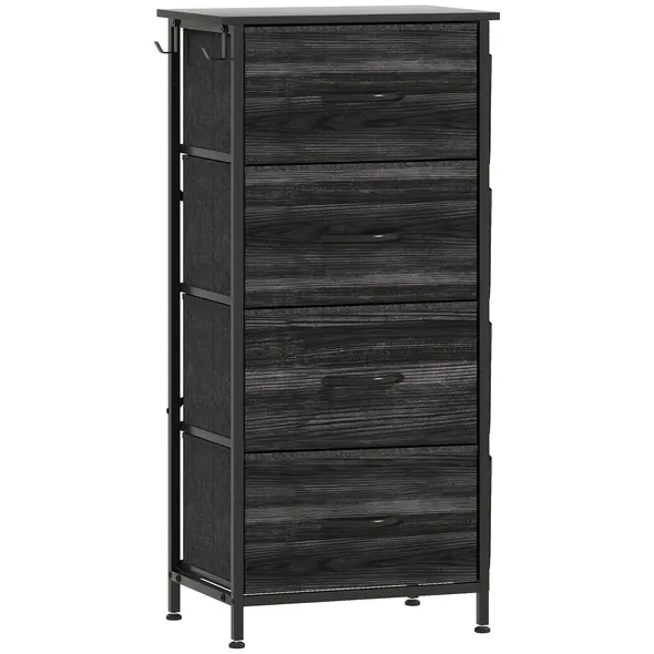 HOMCOM Chest of Four Fabric Drawers - Black - 1