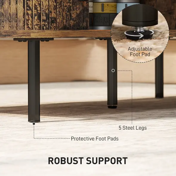 HOMCOM Coffee Table with Storage, Living Room Table with Slatted Tambour Sliding Doors and Foot Pads, Rectangular Coffee Table with Elevated Base for Living Room, Rustic Brown - 7