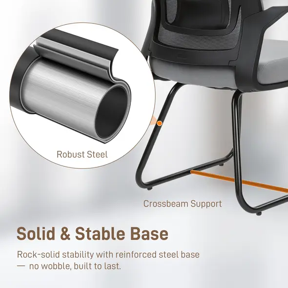 HOMCOM Desk Chair No Wheels, Office Chair with Mesh Back, Lumbar Support, Metal Base for Waiting Room, Conference Room, Dark Grey - 6