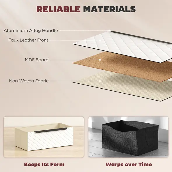 HOMCOM Chest of Drawers, Dresser with 3 Fabric Drawers and Aluminium Handles - White - 5