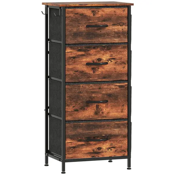 HOMCOM Chest of Four Fabric Drawers - Rustic Brown - 1