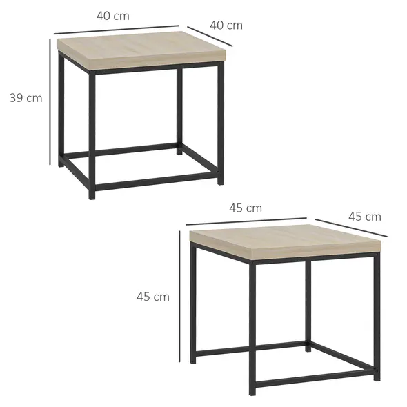 HOMCOM Coffee Table Set of 2, Nest of Tables with 3.5cm Thick Tabletop, Oak - 3