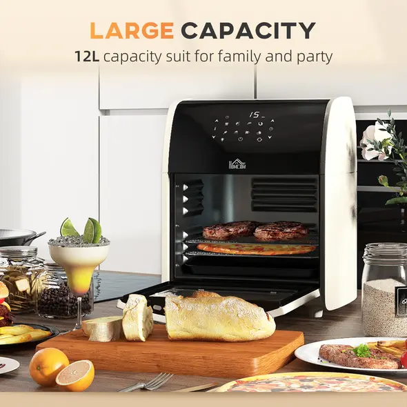 HOMCOM Digital Air Fryer with 8 Preset Modes, Rapid Air Circulation, 12L Air Fryer Oven with Memory Function, 1800W, Cream - 6