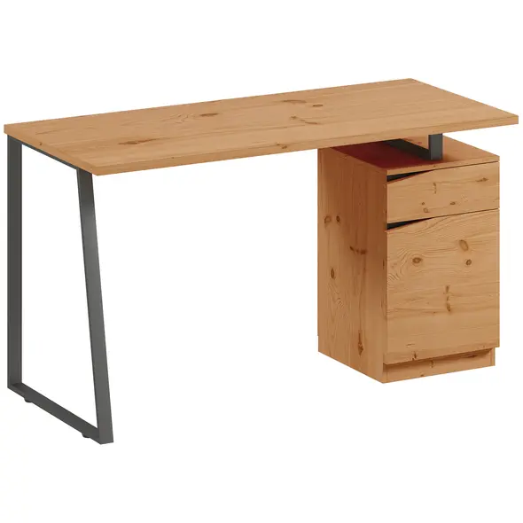 HOMCOM Computer Desk, Writing Desk with Cabinet, Drawer, Metal Legs, Work Table for Home Office Study, Natural Wood Finish - 1
