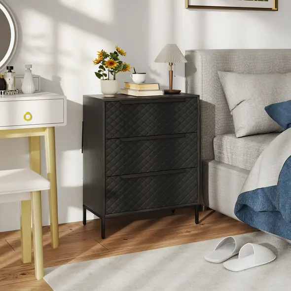 HOMCOM Chest of Drawers, Dresser with 3 Fabric Drawers and Aluminium Handles - Black - 9